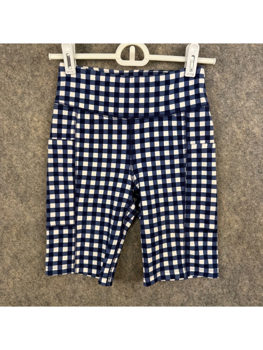 J. Crew Navy Blue White Gingham Bike Shorts Women Size XXS 8” Stretch 794